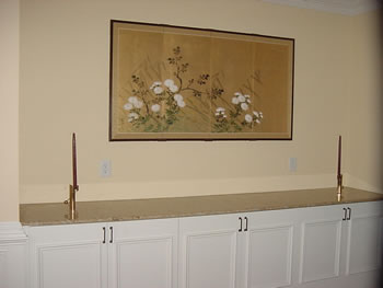 Private Residence, Chapel Hill. The decorator of this Chapel Hill residence requested a granite buffet top that would complement the clients elegant Japanese screen. Kashmir Gold, an Indian granite, served as a perfect solution for this need.